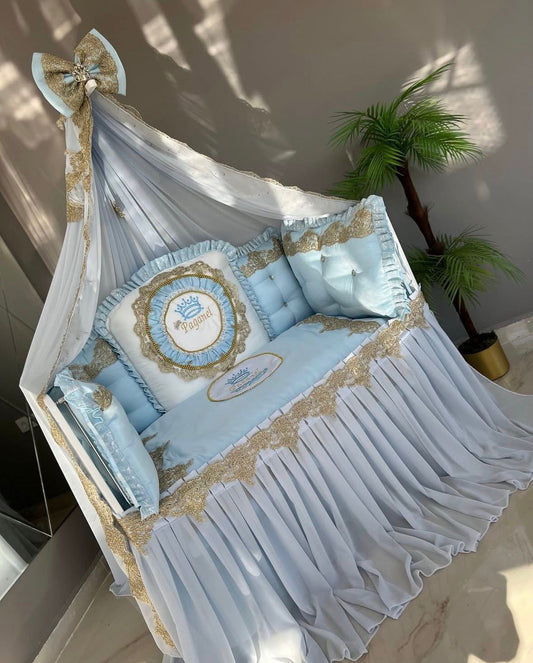 Set Lenjerie Pătuț & Bebe Blue Royal Gold
