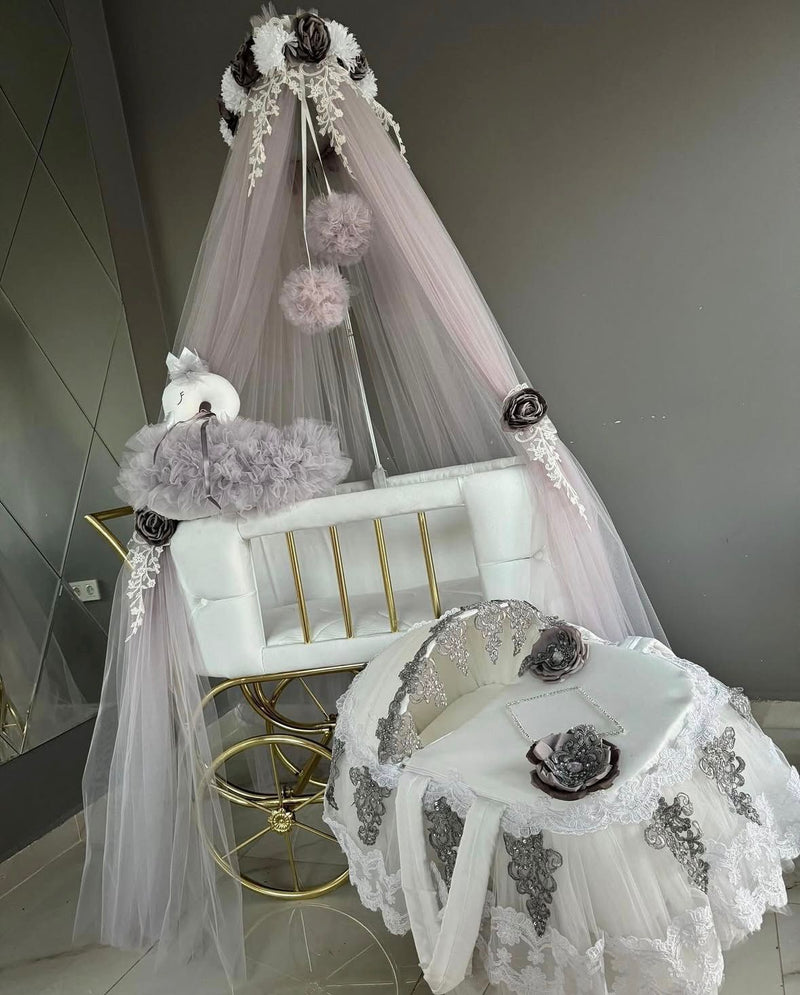 Set Pătuț Tip Cărucior Prince Silver White