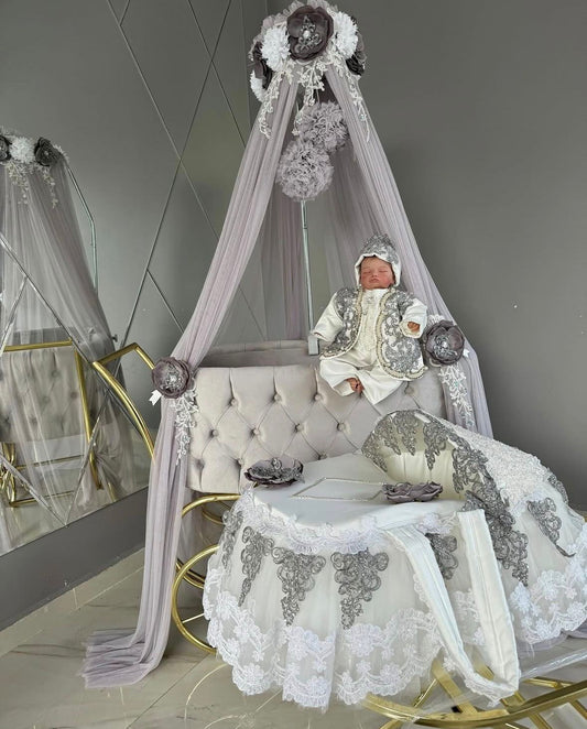 Set Patut Tip Carucior Bebeluș Prince Silver