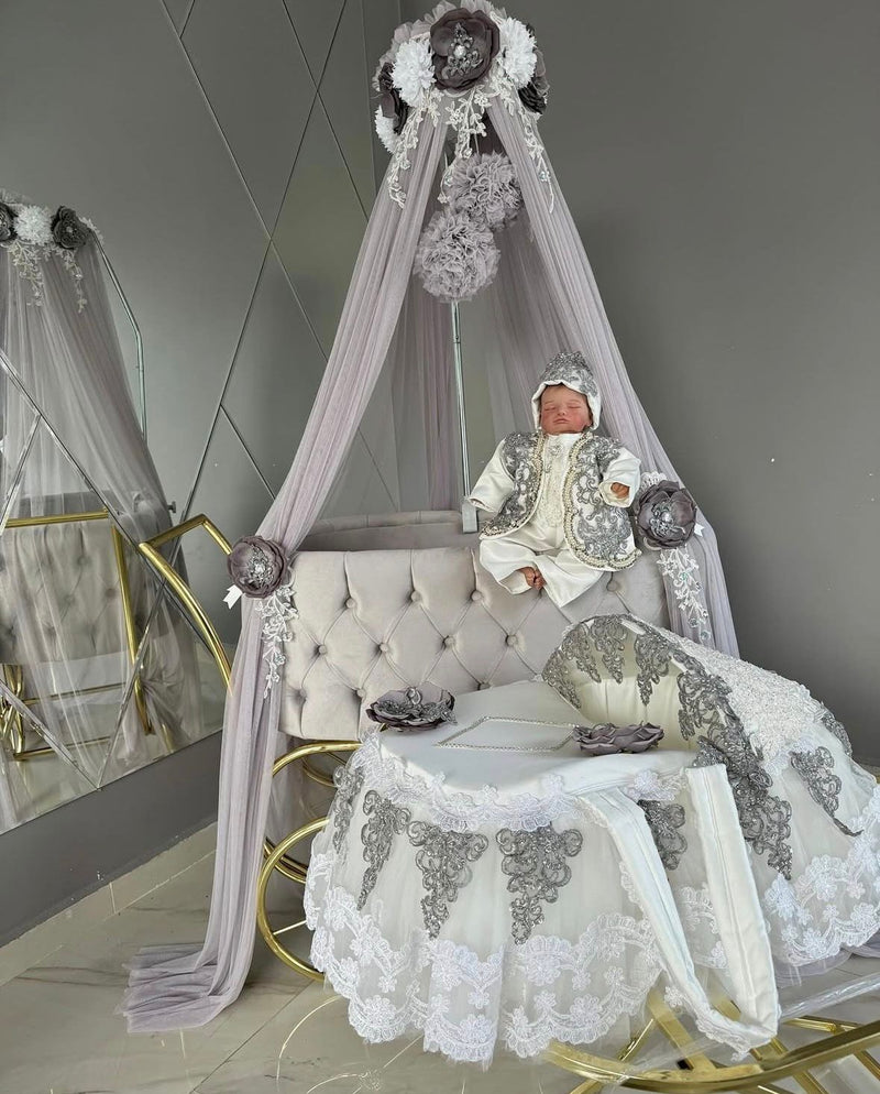 Set Patut Tip Carucior Bebeluș Prince Silver