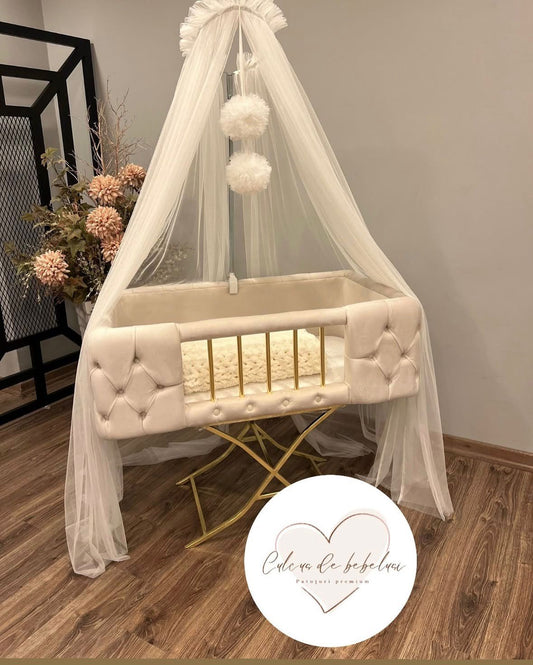 Pătuț Bebe Premium Ivory cu Auriu