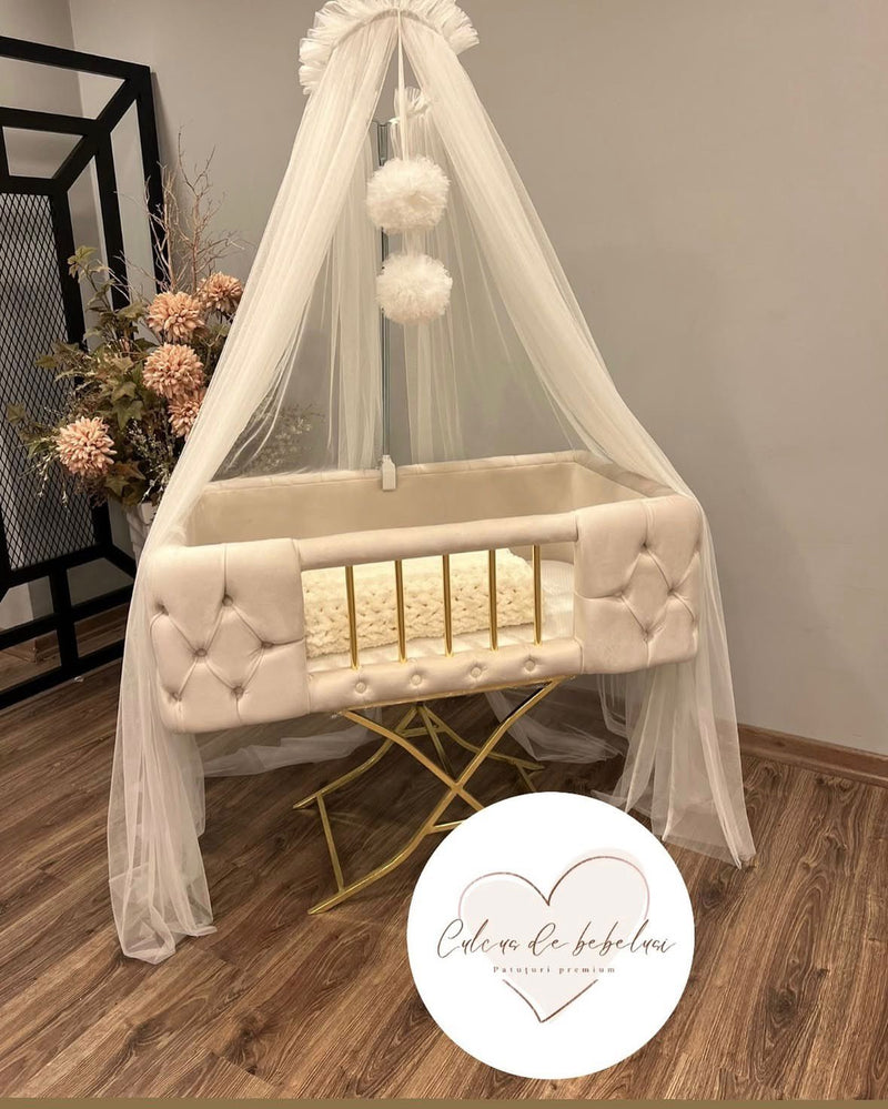 Pătuț Bebe Premium Ivory cu Auriu