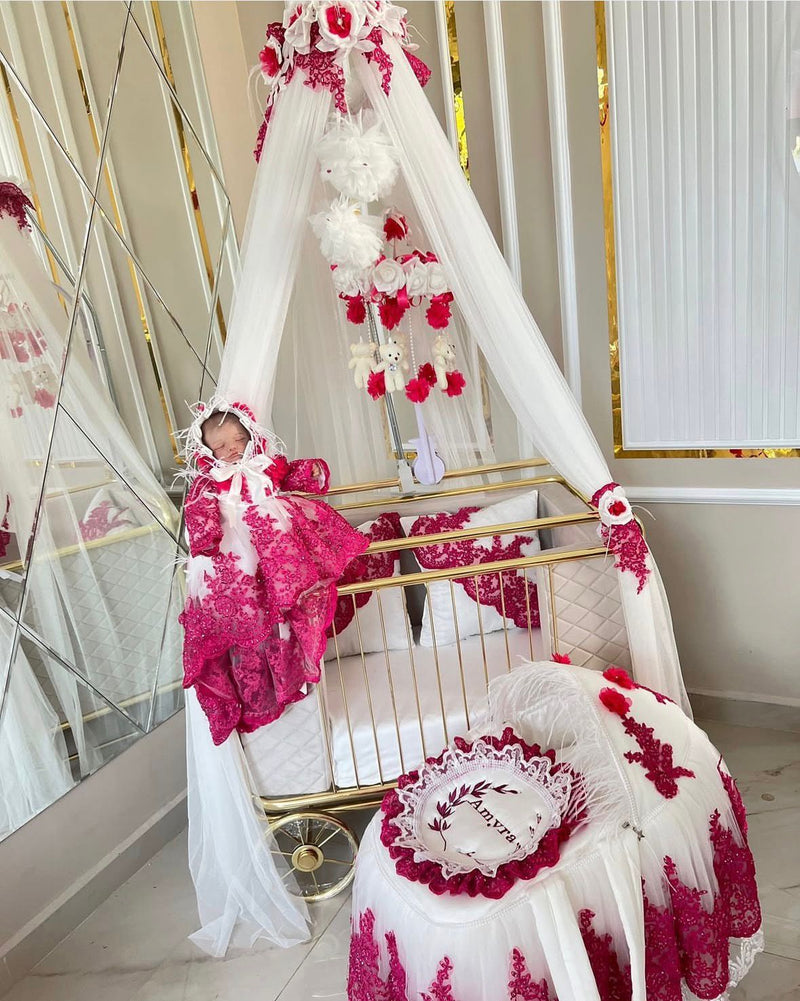 Set Complet Pătuț Dark Pink Angel pentru Bebeluș