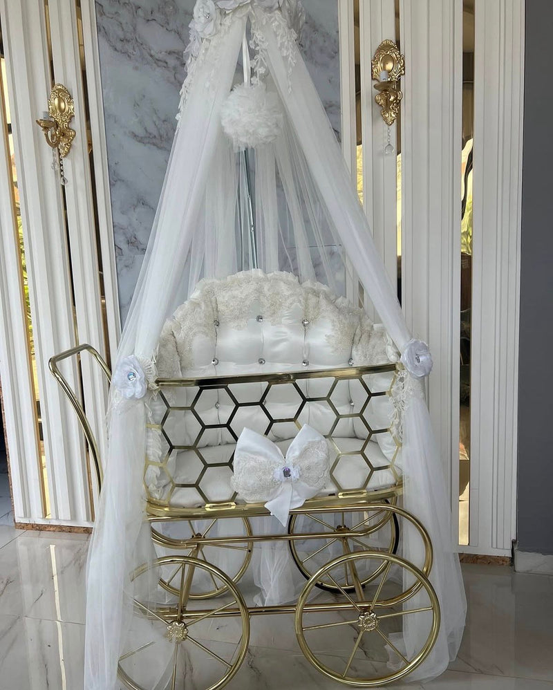 Pătuț Cărucior Fagure White Gold