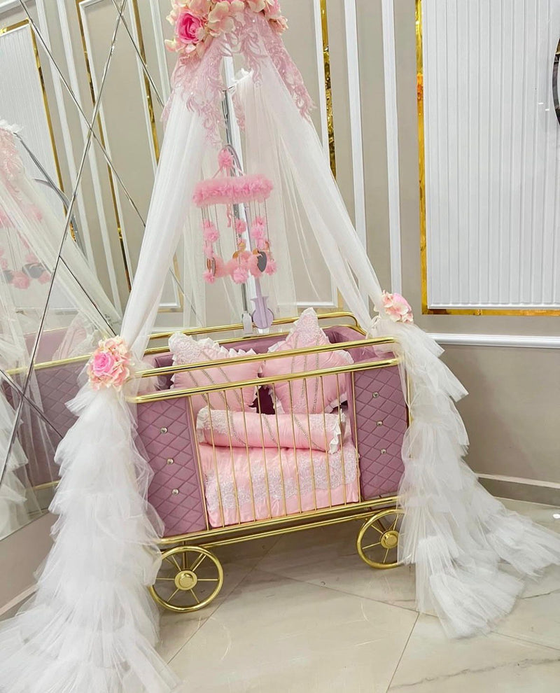 Pătuț Cărucior Bebe Premium Pink & Gold