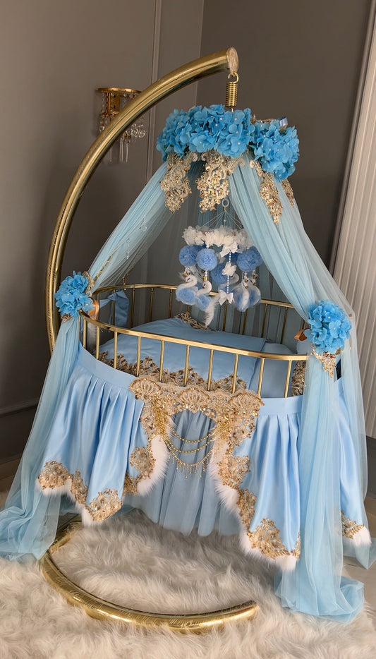 Pătuț Tip Balansoar Bleu Royal Gold