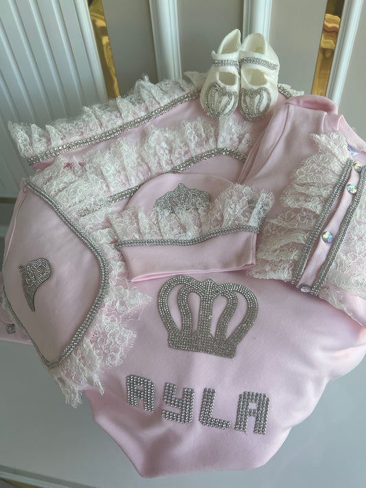 Set Nou-Născut Roz Lace Crown