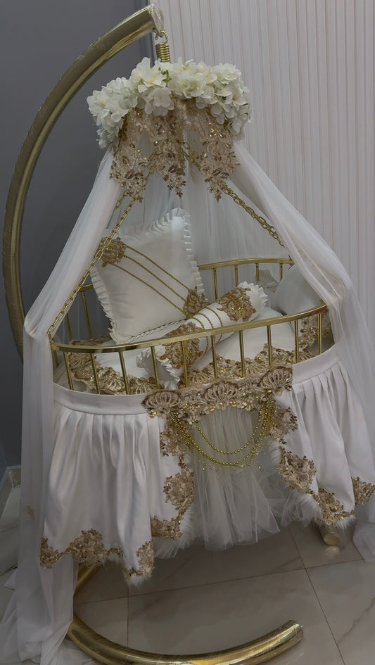 Pătuț Tip Balansoar Alb Elegant Gold