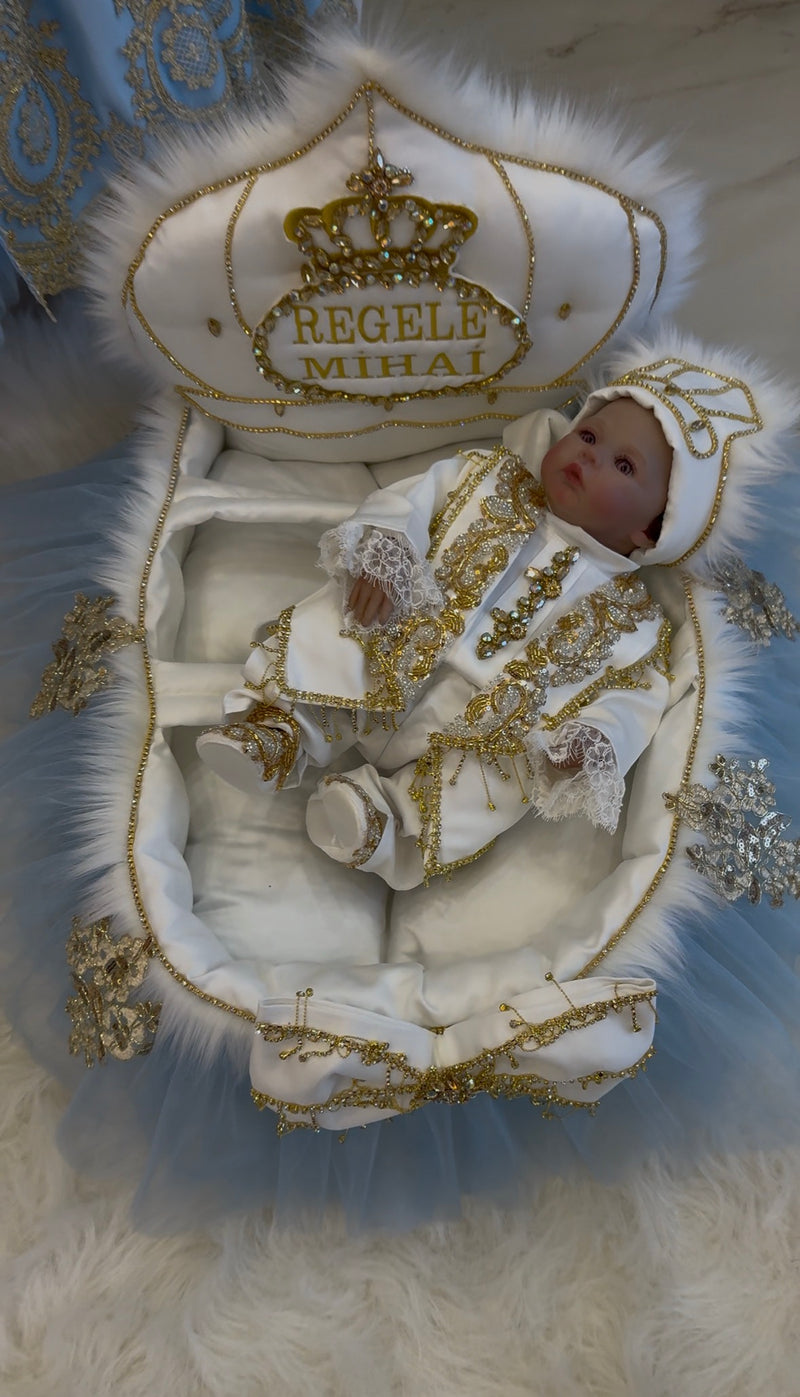 Coș Nou-Născut White & Gold