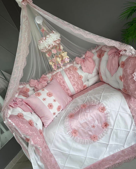 Set Lenjerie Pătuț & Bebe Roz Pudrat
