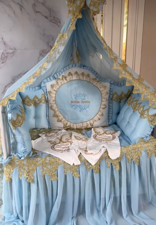 Set Lenjerie Pătuț Bebe Blue Soft Gold