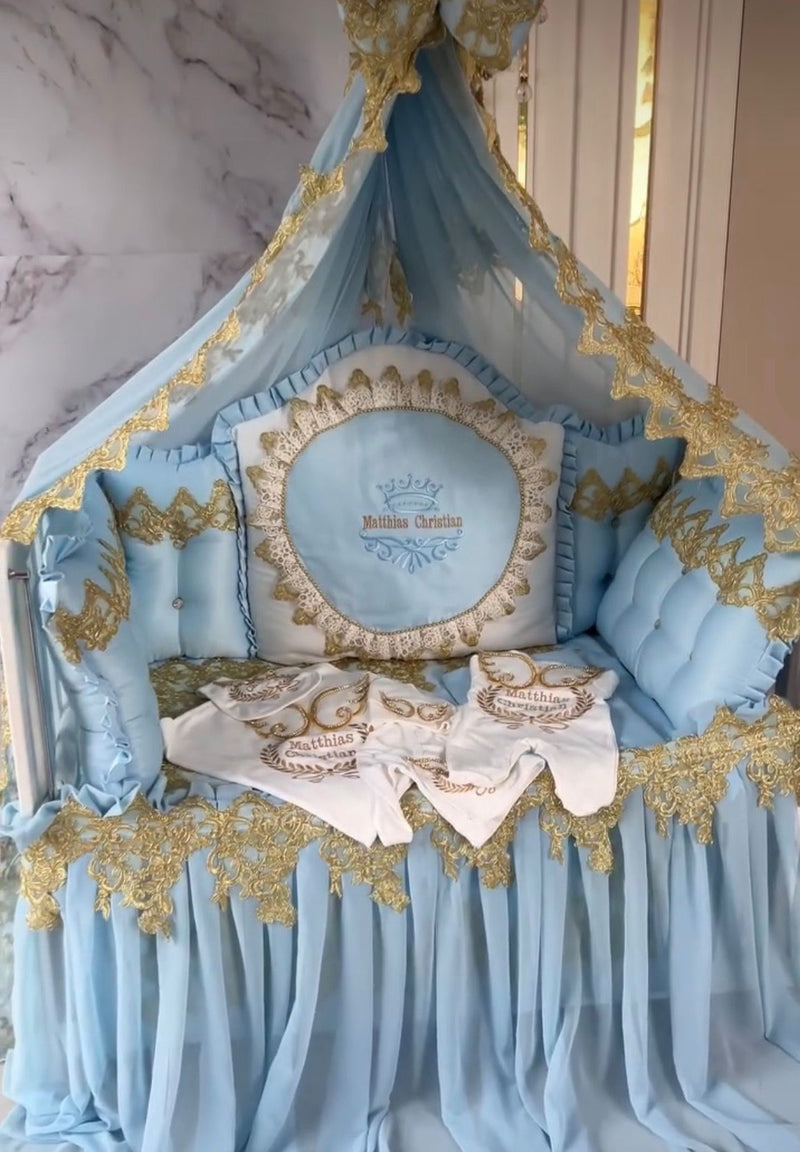 Set Lenjerie Pătuț Bebe Blue Soft Gold